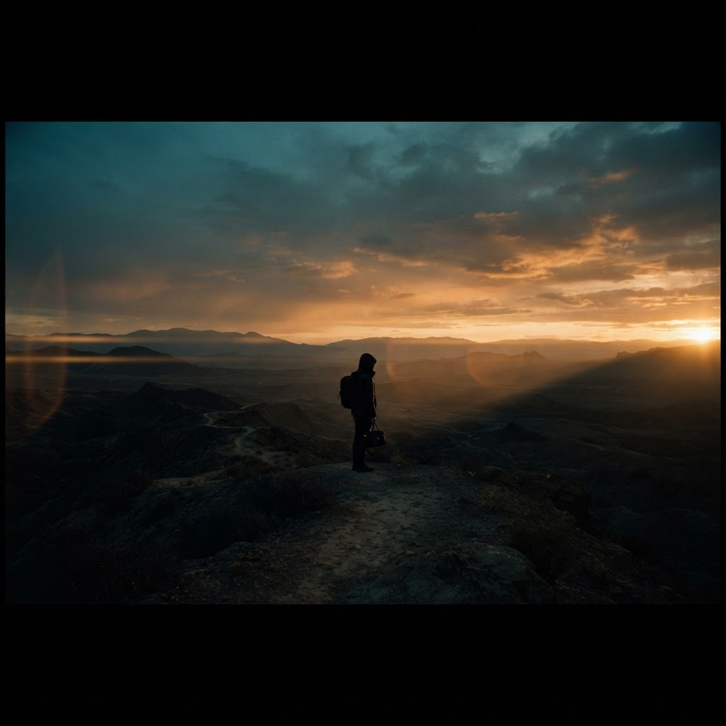 Cinematic horizon with warm volumetric light